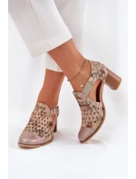 Dámské kožené perforované boty Maciejka 04962-43 béžovo-zlaté