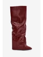 Zateplené dámské kozačky s vytočeným horním lemem na podpatku bordó Elivira