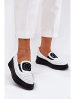 Dámské kožené mokasíny na platformě a klínku Vinceza – bílé