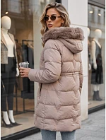 Dámská zimní prošívaná bunda s kapucí, světle béžová, FashionStreet TY5823 Dámská zimní prošívaná bunda s kapucí, světle béžová, FashionStreet TY5823