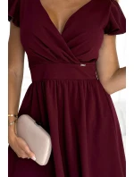 425-4 MATILDE Šaty s výstřihem a krátkými rukávy - Bordeaux