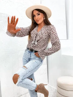 Hnědá dámská halenka s ozdobným výstřihem (82124)