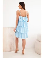 Dámské mini šaty na ramínka s volány modré