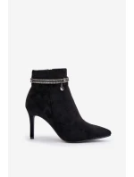 Boty Na Podpatku S Dekorativním Pásem Eko Sametové Vinceza 16469 Černé