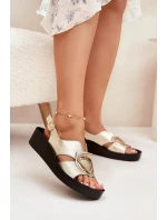 Kožené Dámské Sandály Na Klínu S.Barski KV51-031 Zlaté