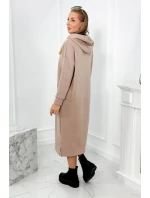 Dlouhé šaty s kapucí 9623 Tmávě béžová - K-Fashion