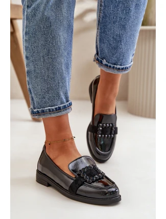 Lakované Dámské Mokasíny S Dekorací Černé Vinceza 58389