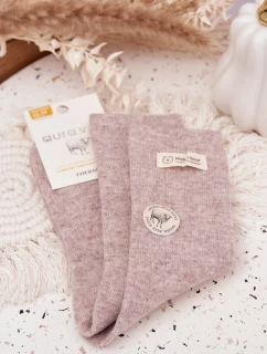 Teplé vlněné dámské ponožky s výšivkou béžové