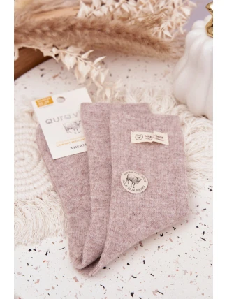 Teplé vlněné dámské ponožky s výšivkou béžové