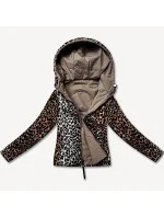 Tmavě béžová krátká volná dámská bunda s panteřím motivem Miss TiTi (25898)