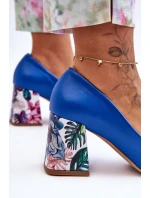 Kožené lodičky s ozdobným podpatkem Lewski Shoes 2608/K Modré