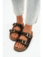 Dámské pantofle se zlatými sponami a knoflíky Černé Tervina