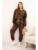 Dámská oversize souprava z viskózy s efektem vyblednutí hnědá