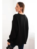 Dámský svetr s příměsí mohéru a vlny volného střihu černý Dámský svetr s příměsí mohéru a vlny volného střihu černý
