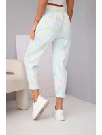 Dámské viskózové květované kalhoty s páskem mátové