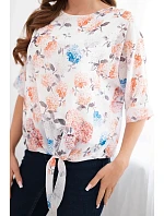 Dámská květinová halenka se zavazováním dole oranžová