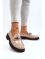 Dámské lakové mokasíny na ploché podrážce béžové Ezoma