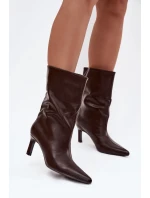 Dámské kotníkové boty na jehlovém podpatku z eko kůže Norell – čokoládové Dámské kotníkové boty na jehlovém podpatku z eko kůže Norell – čokoládové