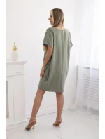 Dámské šaty s kapsami a přívěskem 29473 světlá khaki - Kesi Dámské šaty s kapsami a přívěskem 29473 světlá khaki - Kesi