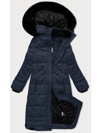 Tmavě modrá hrubší dámská zimní bunda s nákupní taškou Navahoo (FAHMIYAA) Tmavě modrá hrubší dámská zimní bunda s nákupní taškou Navahoo (FAHMIYAA)