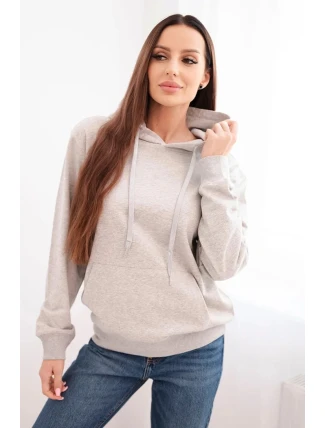 Dámská mikina s kapucí a klokankou z bavlny světle šedá