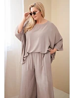 Dámský plus size viskózový komplet se širokými kalhotami a halenkou fango