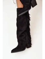 Dámské Kopytové Boty S Třásněmi Na Podpatku Černé Tivara Dámské Kopytové Boty S Třásněmi Na Podpatku Černé Tivara