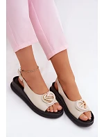 Kožené sandály na platformě s ozdobou S.Barski KV61-6047 Béžové