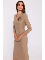 S372 Květinové tužkové šaty - béžové