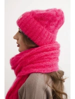 Dámská souprava čepice a šály s pruhy se zdobením neonově růžový