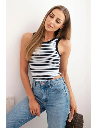 Dámská bavlněná pruhovaná bez rukávů top modrá