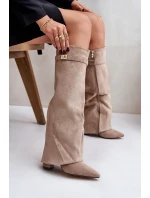 Kozáky Na Podpatku S Otočeným Svrškem Béžové Evyra
