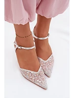 Dámské síťované sandály na jehlovém podpatku se třpytivým zdobením Stříbrné Laria