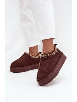 Dámské nízké sněhule Taliah na platformě s vyšíváním – čokoládové