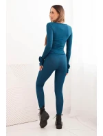 Komplet dámský z pruhované viskózy s dlouhým rukávem a legínami mořský