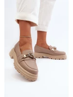 Dámské kožené mokasíny s ozdobou Laura Messi 2780 tmavě béžové