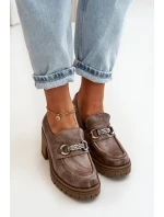 Zazoo 20175 Dámské polobotky na podpatku Přírodní kůže Tmavě béžové