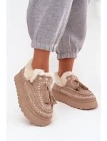 Dámské sněhule na platformě s kožíškem a třásněmi béžové Ferayne Dámské sněhule na platformě s kožíškem a třásněmi béžové Ferayne