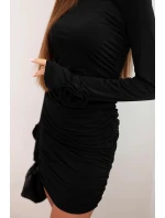 Dámská šaty s viskózou přiléhavé s nařasením a květinami na rukávech černá