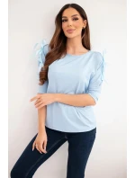 Dámská viskózová blůza s ozdobnými stužkami modrá