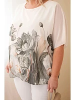 Dámská halenka Plus Size s květinovým potiskem a volným rukávem khaki Dámská halenka Plus Size s květinovým potiskem a volným rukávem khaki