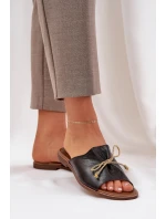 Kožené Ploché Elegantní Pantofle S Mašlí Lewski 3572 Černé