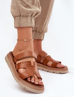 Dámské Pantofle Z Přírodní Kůže Na Platformě Hnědé Zazoo 40440