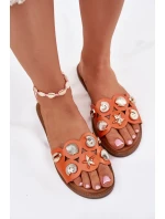 Dámské Pantofle Na Plochém Podpatku Se Zlatými Přívěsky Oranžové Nalothiel Dámské Pantofle Na Plochém Podpatku Se Zlatými Přívěsky Oranžové Nalothiel