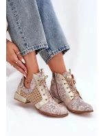 Dámské zateplené kotníkové botky z kůže – béžovo-zlaté Maciejka