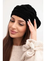 Dámská zimní čepice z vlny s ozdobným pletením a kamínky K397 černá