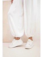 Dámské široké kalhoty s gumou v pase a vázáním v aladinském stylu ecru