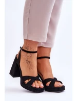 semišové sandály na čtvercovém podpatku Černé Powerful