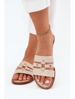 Ploché Dámské Pantofle Se Zlatým Detalem Béžové Noroti