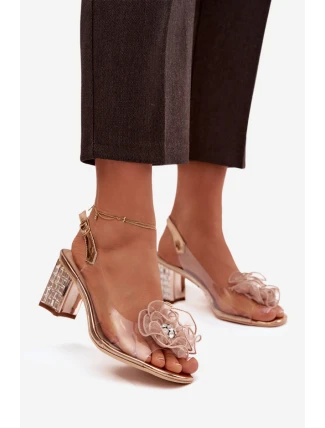 Sandály na podpatku s ozdobou D&A MR52-238 Růžové zlato Sandály na podpatku s ozdobou D&A MR52-238 Růžové zlato